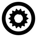 Cogset sprocket bicycle star gear service sprocket cogs wheel with teeth engages with chain icon in circle round black color Royalty Free Stock Photo