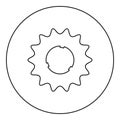 Cogset sprocket bicycle star gear service sprocket cogs wheel with teeth engages with chain icon in circle round black color Royalty Free Stock Photo