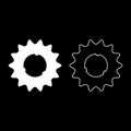Cogset sprocket bicycle star gear service sprocket cogs wheel with teeth engages with chain set icon white color vector