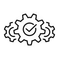 Cogwheel with check line icon. Gear with tick