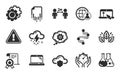 Cogwheel, Cloud protection and Timer icons set. Thunderstorm weather, Swipe up and Certificate signs. Vector