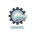 Cogwheel - concept business logo template vector illustration. Gear creative sign with abstract wing symbol. SEO icon. Royalty Free Stock Photo