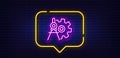 Cogwheel dividers line icon. Engineering tool sign. Neon light speech bubble. Vector