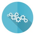 Cogwheel engineering blue round flat design vector icon isolated on white background