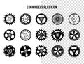 Cogwheel flat machine gear icon. Set of black machine gear on a white background: wheel cogwheel vector, set of gear