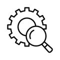 Cogwheel, gear magnifying glass icon. Search optimization