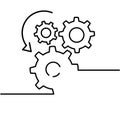 Cogwheel, gear mechanism settings tools. Fun drawing vector gears person icon or sign. Service cog brain pattern or