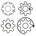 Cogwheel gear outlines. Process arrow symbols. Configuration Vector elements. Thin line icon set. Royalty Free Stock Photo