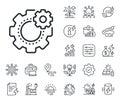 Cogwheel line icon. Engineering tool sign. Energy, Co2 exhaust and solar panel. Vector