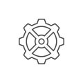 Cogwheel line icon or mechanic concept isolated on white