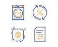 Cogwheel, Loan percent and Washing machine icons set. Comments sign. Engineering, Change rate, Laundry service. Vector