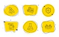 Chemistry lab, Chemistry pipette and Medical shield icons set. Cogwheel, Report and Safe time signs. Vector