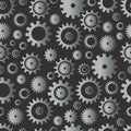 Cogwheel seamless pattern, silver color gradient. Metallic grunge background.Techno vector pattern. Texture with