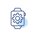 Cogwheel on smart watch screen. Operational system, settings and customizable experience. Pixel perfect vector