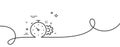 Cogwheel with timer line icon. Engineering tool sign. Continuous line with curl. Vector Royalty Free Stock Photo