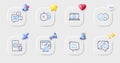 Cogwheel timer, Wallet and Phone video line icons. For web app, printing. Vector