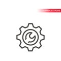 Cogwheel and wrench line vector icon