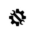 Cogwheel and wrench web icon. Gear and spanner maintenance and settings icon.