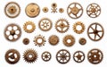 Cogwheels and gears are isolated on white background. Yellow Machine gear