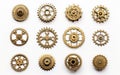 Cogwheels and gears are isolated on white background. Yellow Machine gear