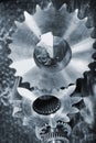Cogwheels and gears, titanium and steel Royalty Free Stock Photo