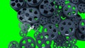 Cogwheels on the green screen motion blur/gloss paint.
