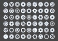 Cogwheels large set. Metal snowflakes industrial components for mechanisms round gear with numerous teeth and spacers Royalty Free Stock Photo