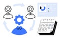 Teamwork Workflow with Process Gears, Analytics Chart, and Schedule Management Royalty Free Stock Photo
