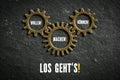 Cogwheels symbolizing a connection of topics and the message `Let`s go!` in German