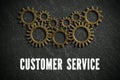 Cogwheels and the words `customer service` symbolizing a complex system working together