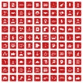 100 coherence icons set grunge red