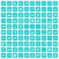 100 coherence icons set grunge blue