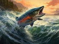 Coho Salmon jumping out of the Pacific Ocean Royalty Free Stock Photo