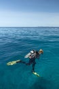 Young woman scuba-diving in Canales de Afuera island area Royalty Free Stock Photo