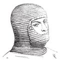 Coif of the soldiers in the Middle Ages, vintage engraving Royalty Free Stock Photo