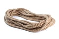 coil of natural Jute Hessian Rope Cord Braided Twisted isolated on white background