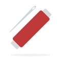 Coil of red thread with a needle flat isolated Royalty Free Stock Photo