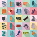 Coil spring cable icons set, flat style Royalty Free Stock Photo