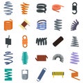 Coil spring cable icons set, flat style Royalty Free Stock Photo