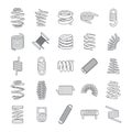Coil spring cable icons set, outline style Royalty Free Stock Photo