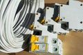 Coil wires and circuit breakers close up Royalty Free Stock Photo