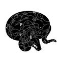 Coiled anaconda silhouette. Black patterned boa line art. Monochrome ornamented python. Curled snake, tropical serpent Royalty Free Stock Photo