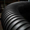 A coiled black corrugated pipe, made of durable plastic, fills the frame. The surface Royalty Free Stock Photo