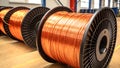 Coiled copper wire rolls with shiny metallic texture and tones Royalty Free Stock Photo