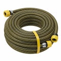 Coiled Garden Hose with Yellow Connectors and Yellow Band on White Background water hose Royalty Free Stock Photo