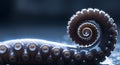 Close-up of a coiled octopus tentacle with suckers, showcasing intricate textures and a spiral pattern Royalty Free Stock Photo