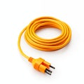 Coiled Orange Extension Cord With Plug On White Background Royalty Free Stock Photo