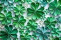 coiled paper shamrocks create a stunning, artistic pattern, showcasing the meticulous craft of paper quilling