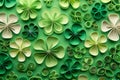 coiled paper shamrocks create a stunning, artistic pattern, showcasing the meticulous craft of paper quilling