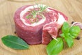 Coiled raw beef with basil Royalty Free Stock Photo